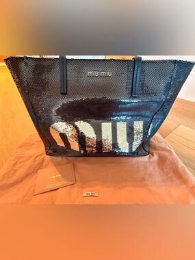 Miu Miu Sequin Tote-Navy